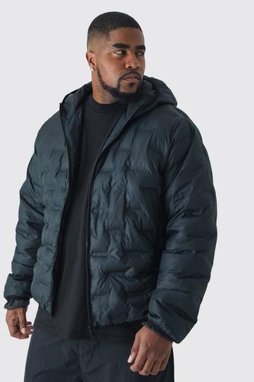 Black Plus Hooded Heat Seal Quilted Jacket In Black