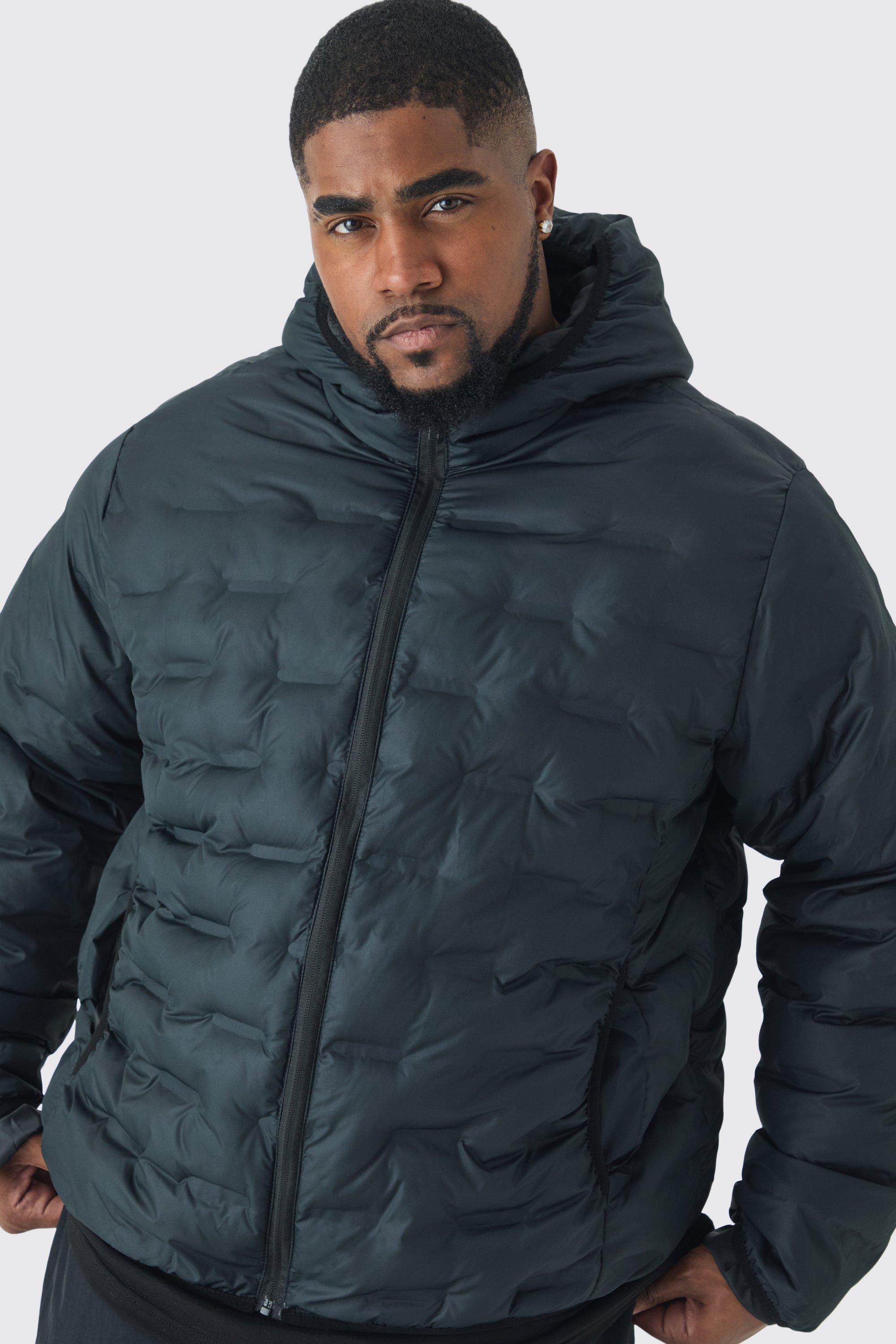 Plus Hooded Heat Seal Quilted Jacket In Black boohoo