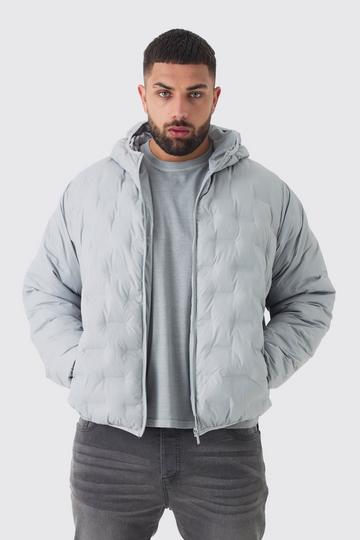 Grey Plus Hooded Heat Seal Quilted Jacket In Grey