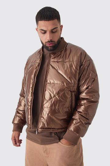 Plus Boxy Metallic Abstract Quilted Bomber Jacket In Tan tan