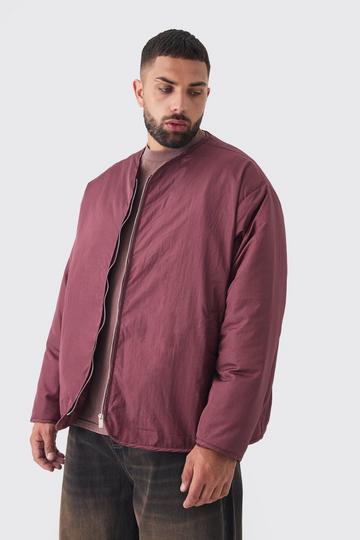 Plus Oversized Collarless Padded Bomber Jacket In Wine wine