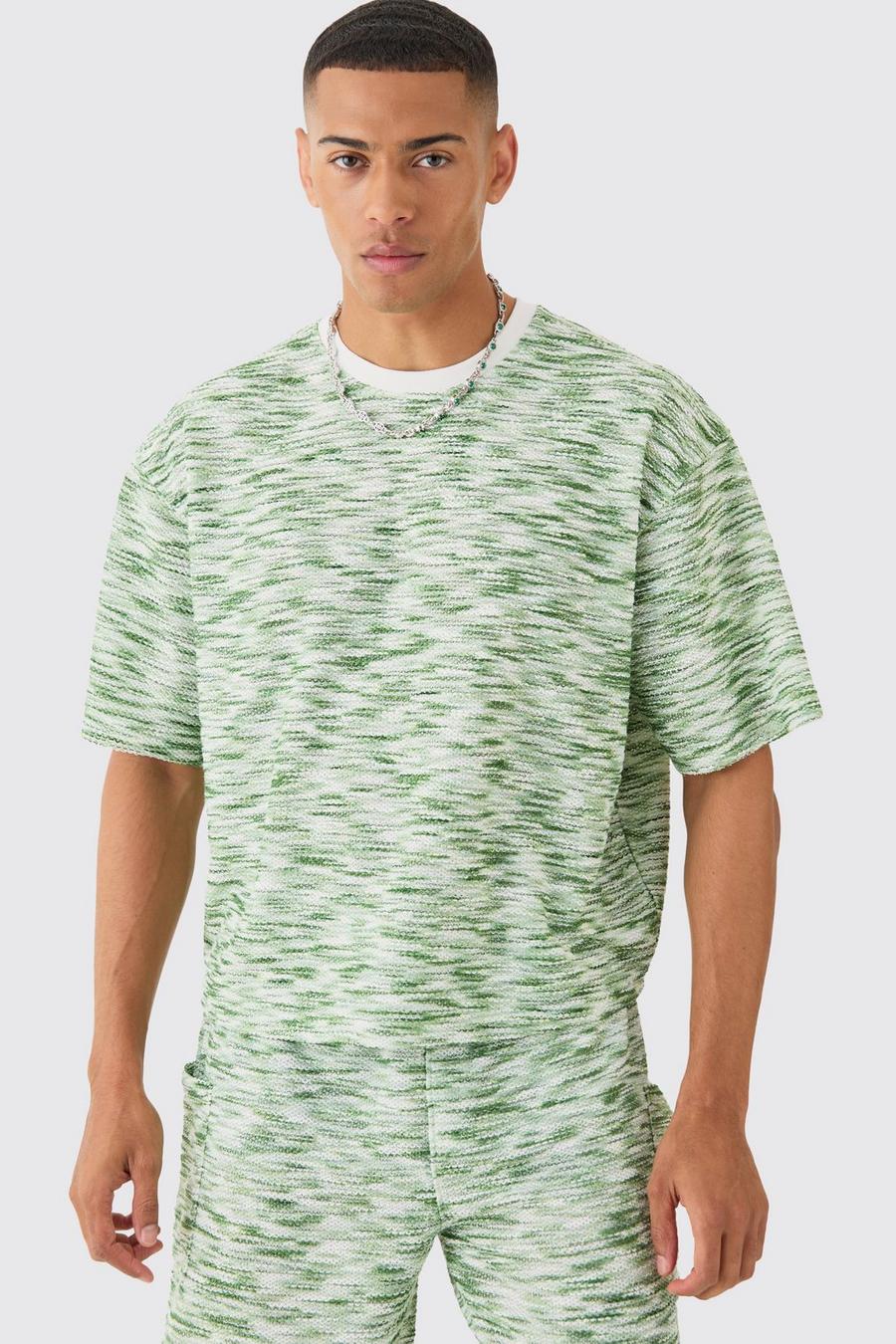Green Oversized Slub Boucle Short Sleeve Sweatshirt