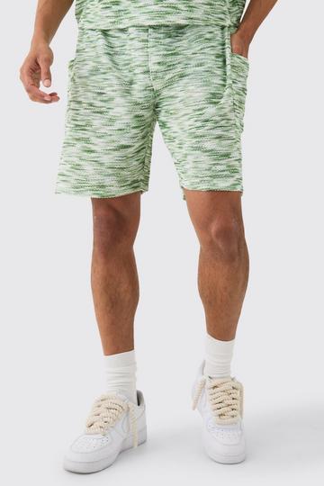 Green Relaxed Boucle Slub Mid Length Cargo Short