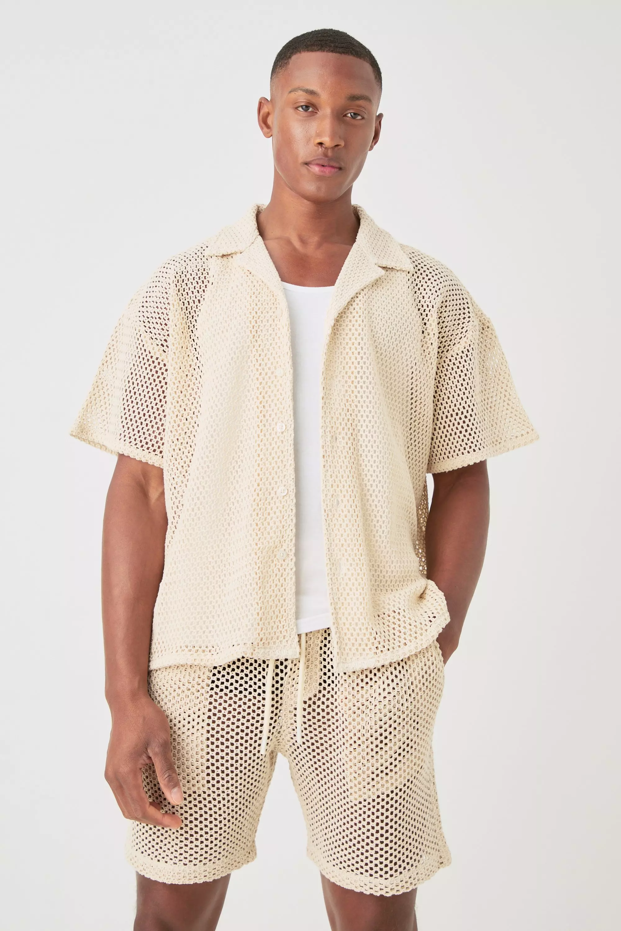 【boohoo】BOXY OPEN STITCH ニットシャツ & ショート Boohoo ME