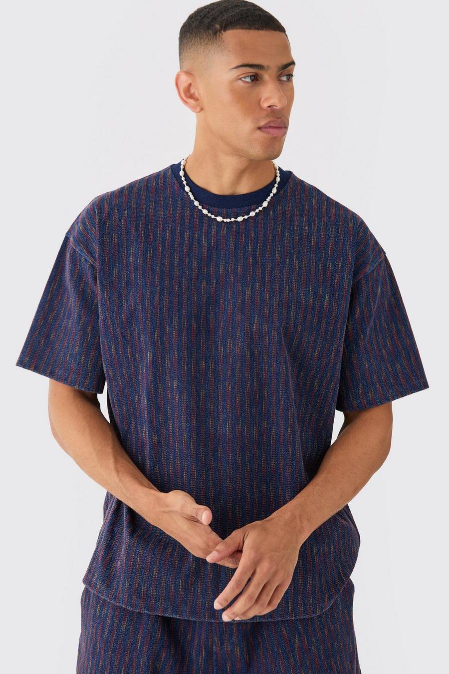 Dark blue Oversized Indigo Dyed Striped Jacquard Sweatshirt image number 1