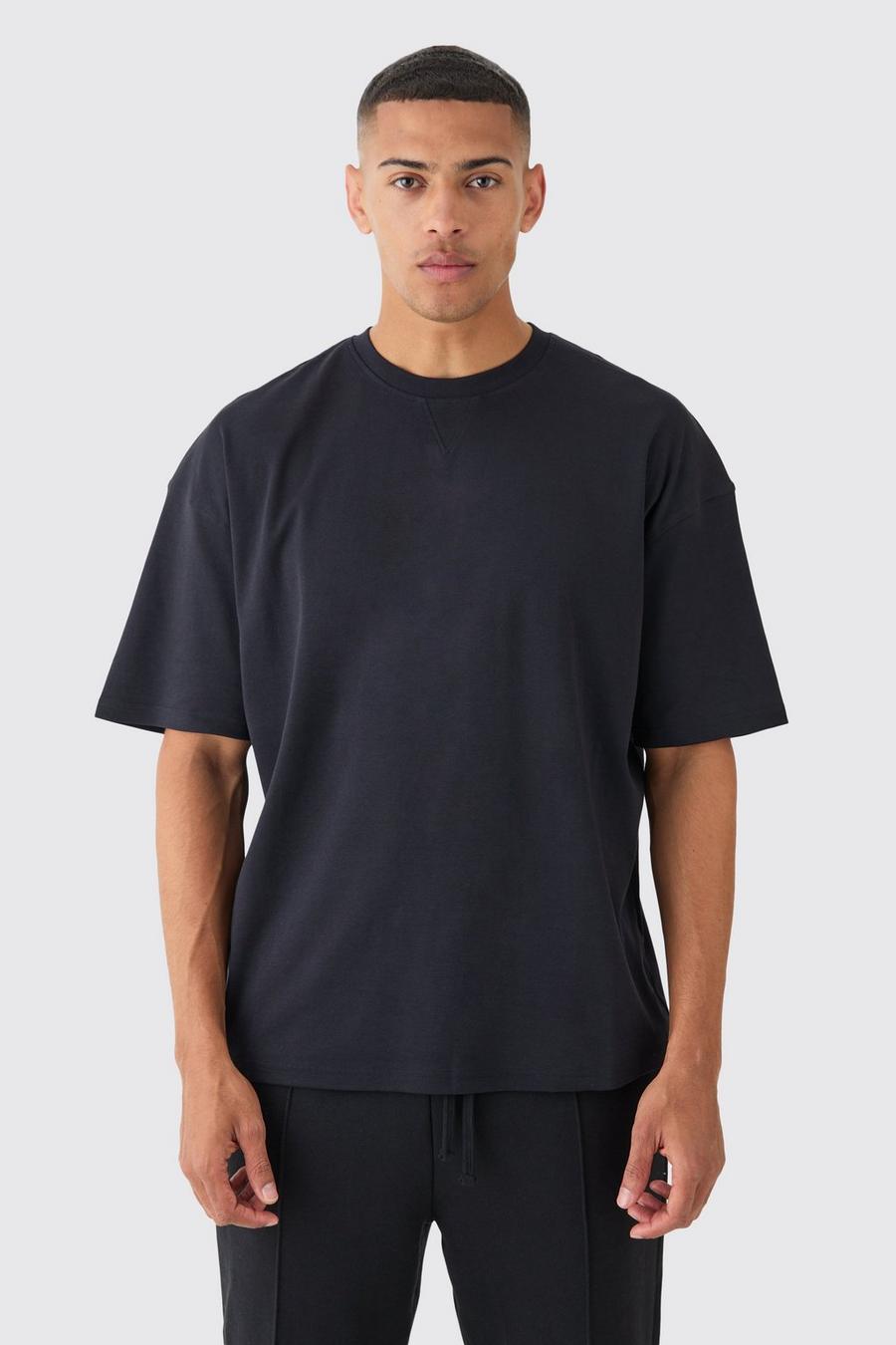 T-shirt oversize premium à surpiqûres, Black