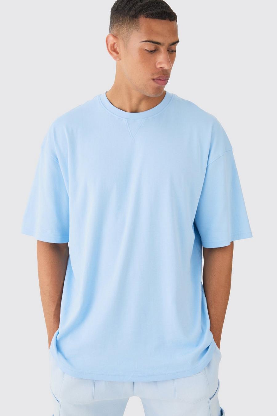 T-shirt oversize premium à surpiqûres, Pastel blue