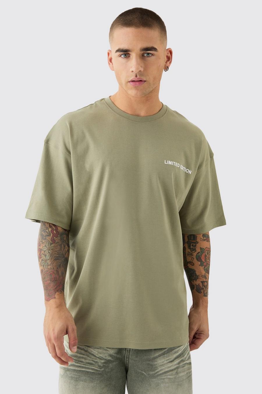 T-shirt oversize premium à surpiqûres, Olive