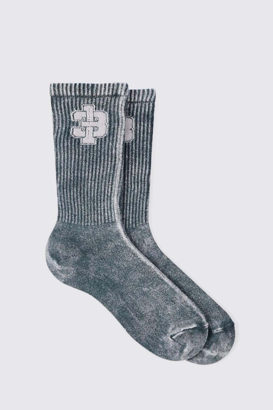Acid Wash 13 Jacquard Socks In Charcoal image number 1