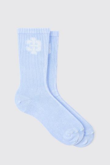 Blauwe Acid Wash Gebleekte 13 Jacquard Sokken light blue