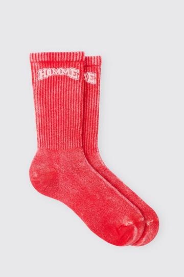 Red Acid Wash Homme Socks In Red