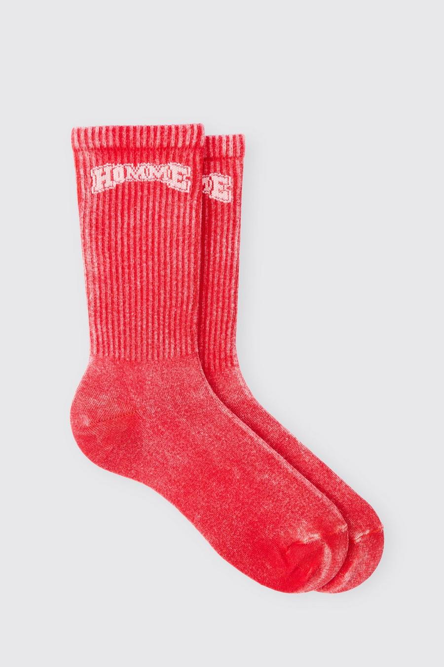 Homme Socken mit Acid-Waschung in Rot, Red image number 1