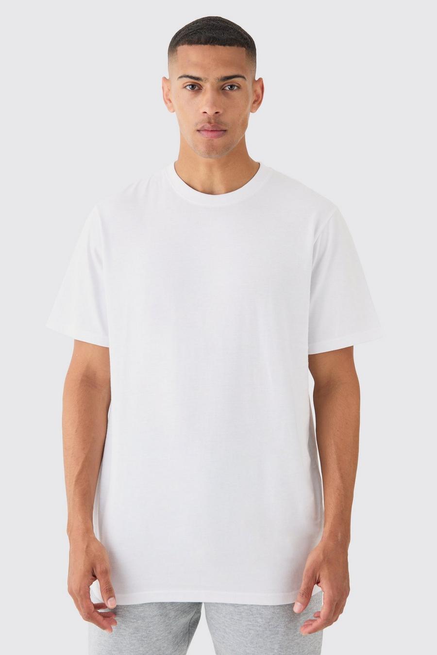 White Basic Long Line T-Shirt Met Crewneck image number 1
