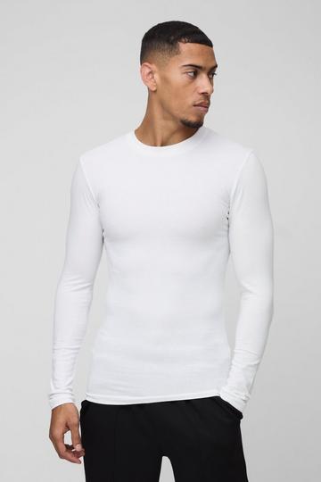 White Basic Long Sleeve Muscle Fit Crew Neck T-Shirt