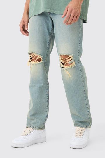 Relaxed Rigid Ripped Knee Jeans In Antique Blue antique blue