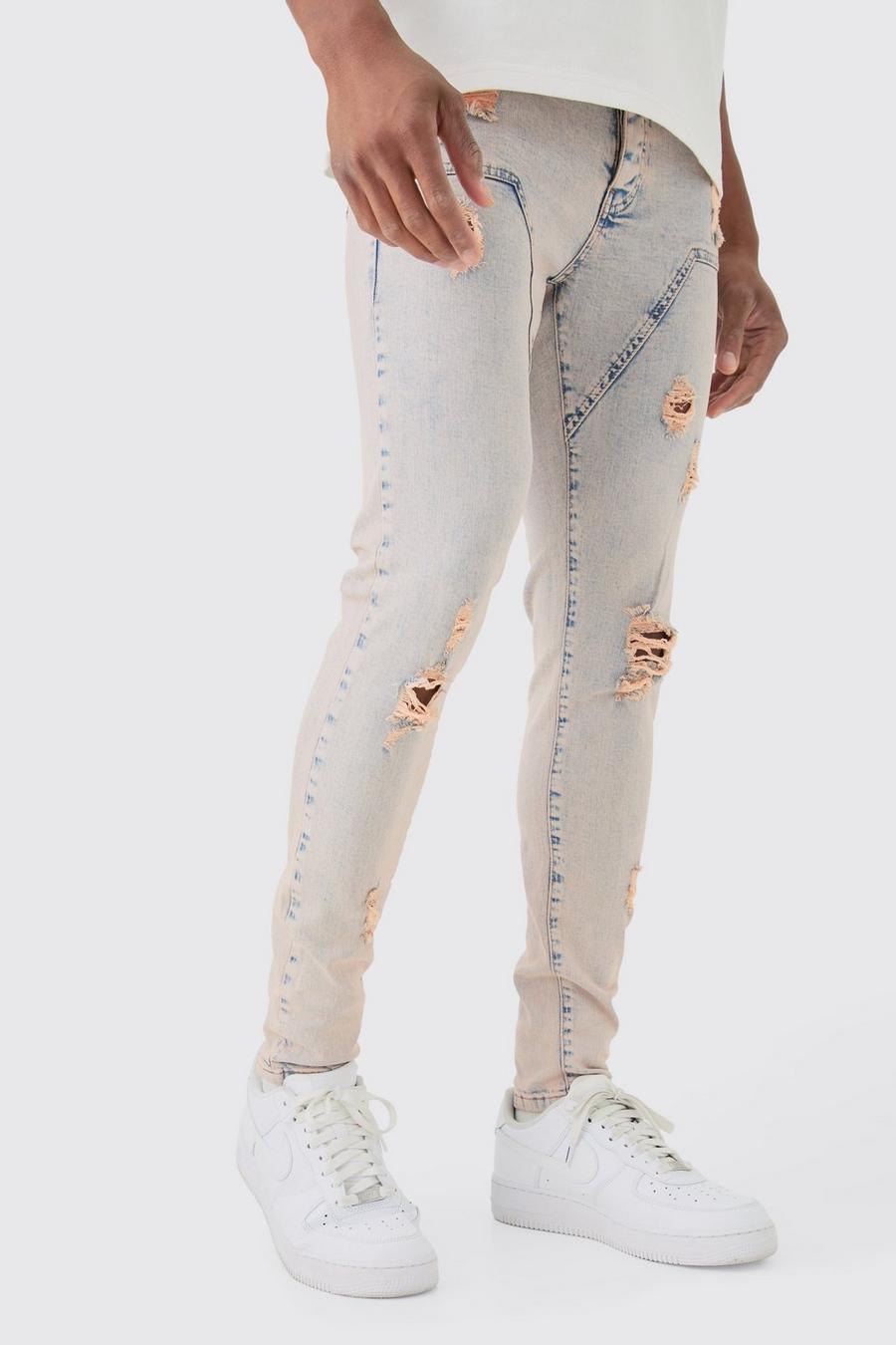 Skinny Stretch Ripped Carpenter Jeans In Pink Tint