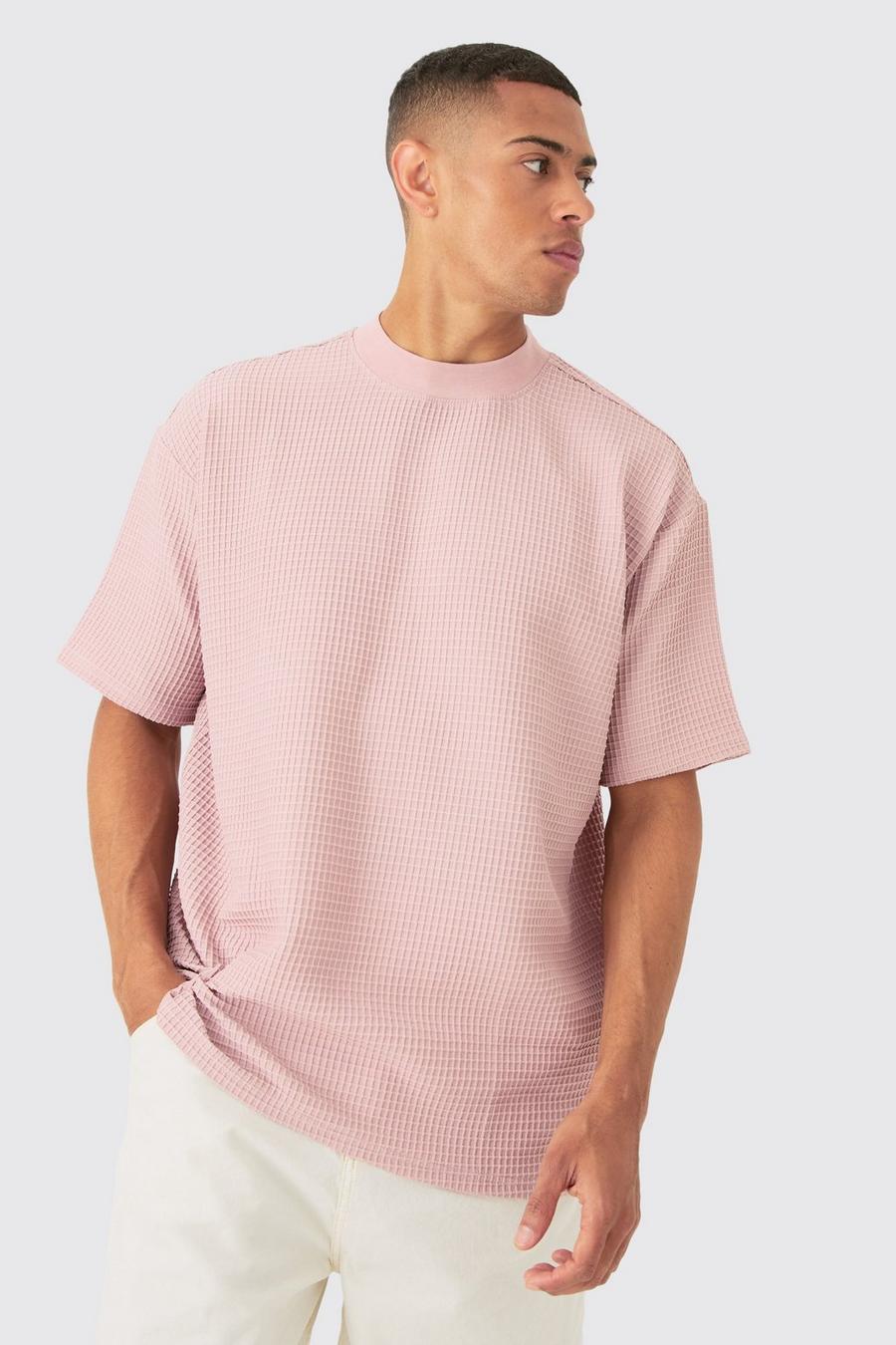 Dusty pink Oversized Extended Neck Waffle T-shirt image number 1