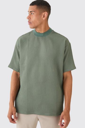 Oversized Waffle Extended Neck T-shirt olive