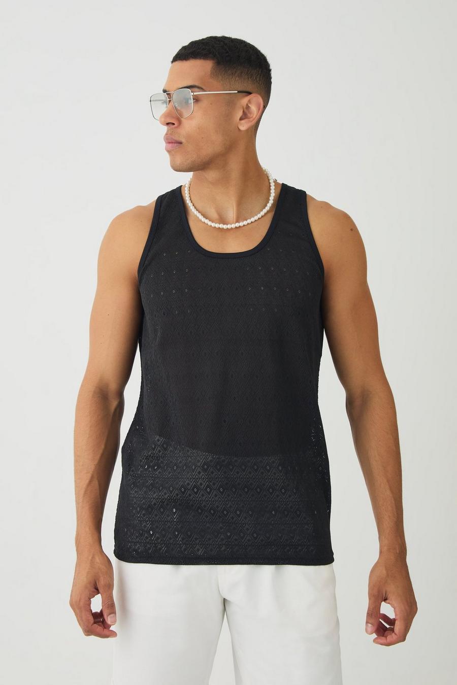 Black Diamond Crochet Vest image number 1