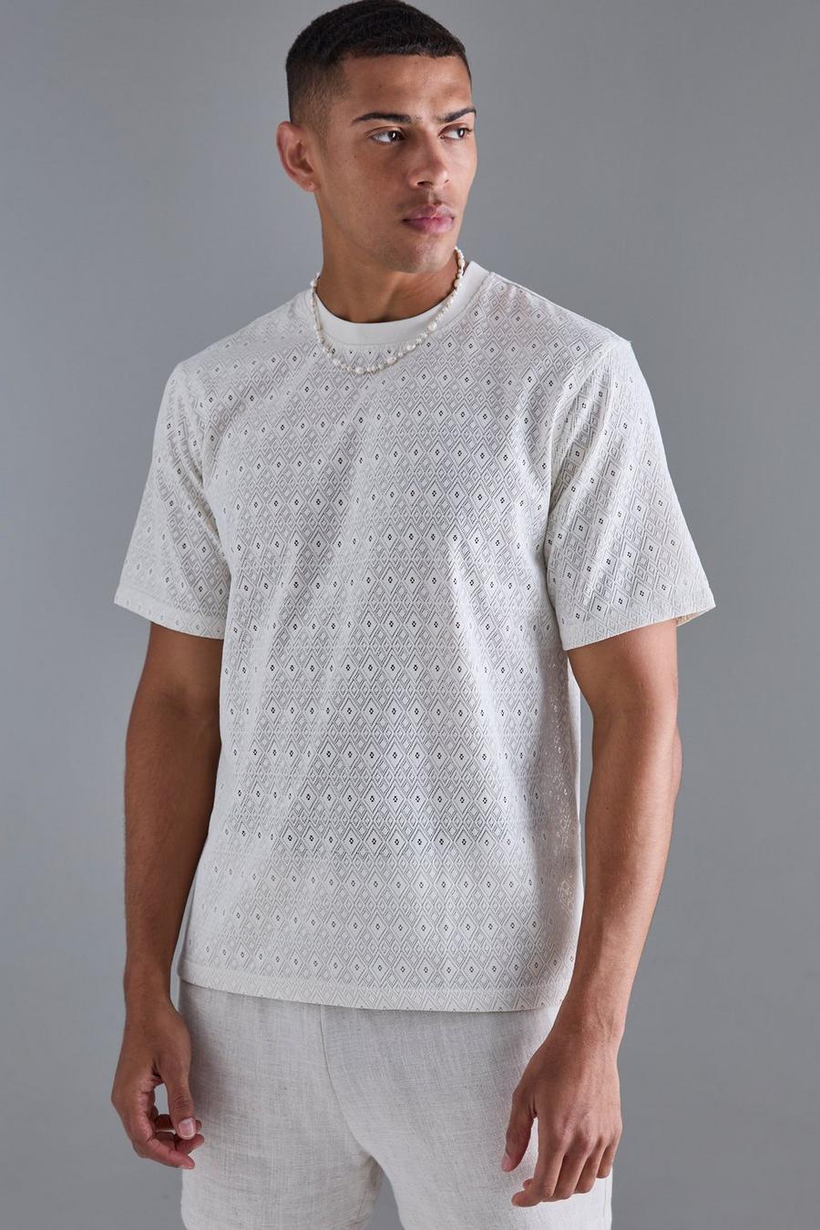 Ecru Diamond Crochet T-shirt  image number 1