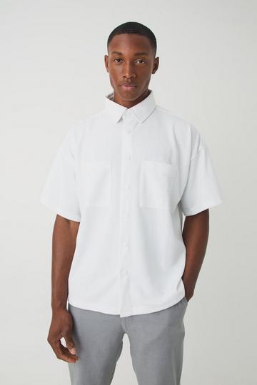 Boxy Pique Interlock Utility Pocket Shirt white