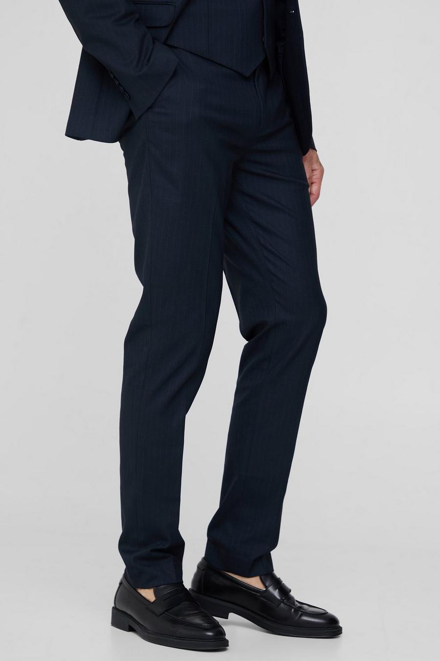 Tall Navy Pinstripe Slim Fit Suit Trouser image number 1