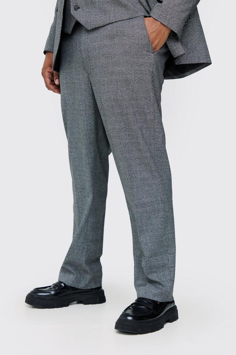 Grey Plus Mini Dogtooth Regular Fit Suit Trouser image number 1