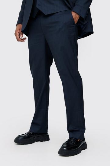 Plus Marineblauwe Regular Fit Pantalons Met Krijtstrepen navy