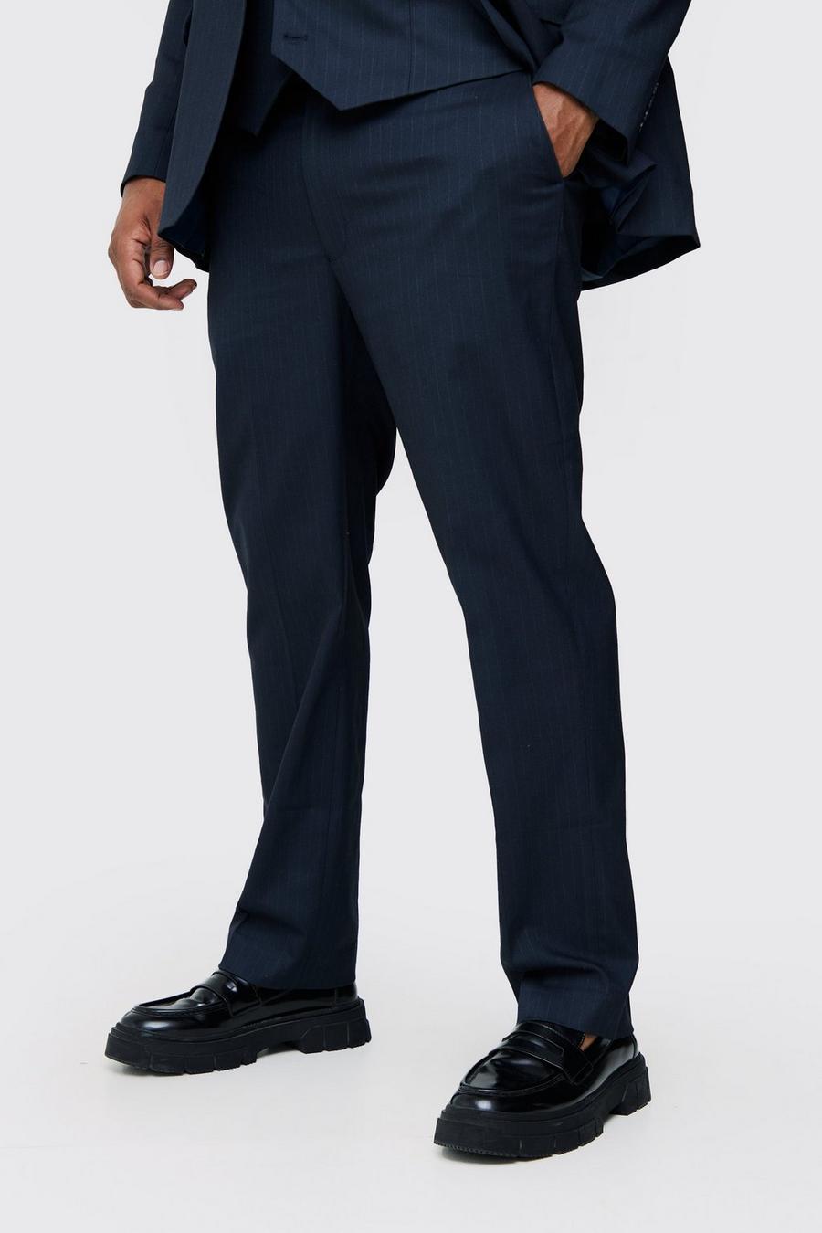 Plus Navy Pinstripe Regular Fit Suit Trouser image number 1