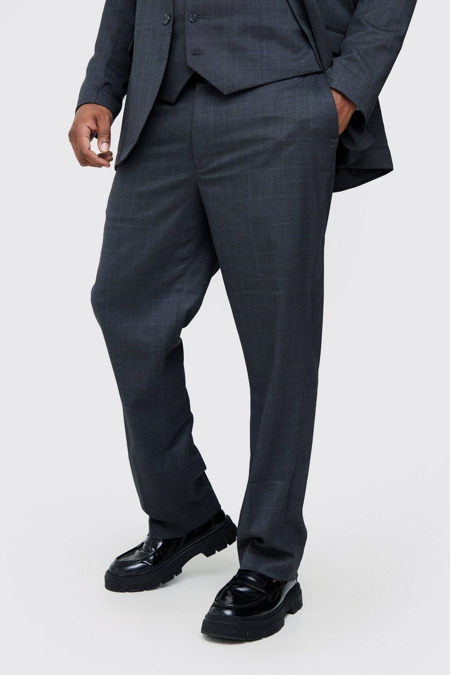 Plus Charcoal Check Regular Fit Suit Trouser