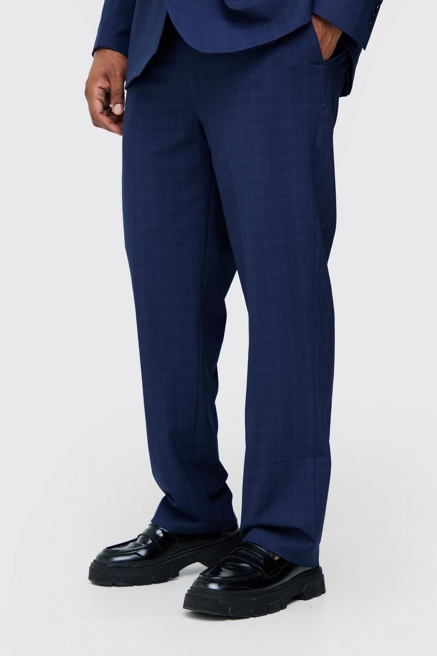 Plus Dark Blue Check Regular Fit Suit Trouser image number 1