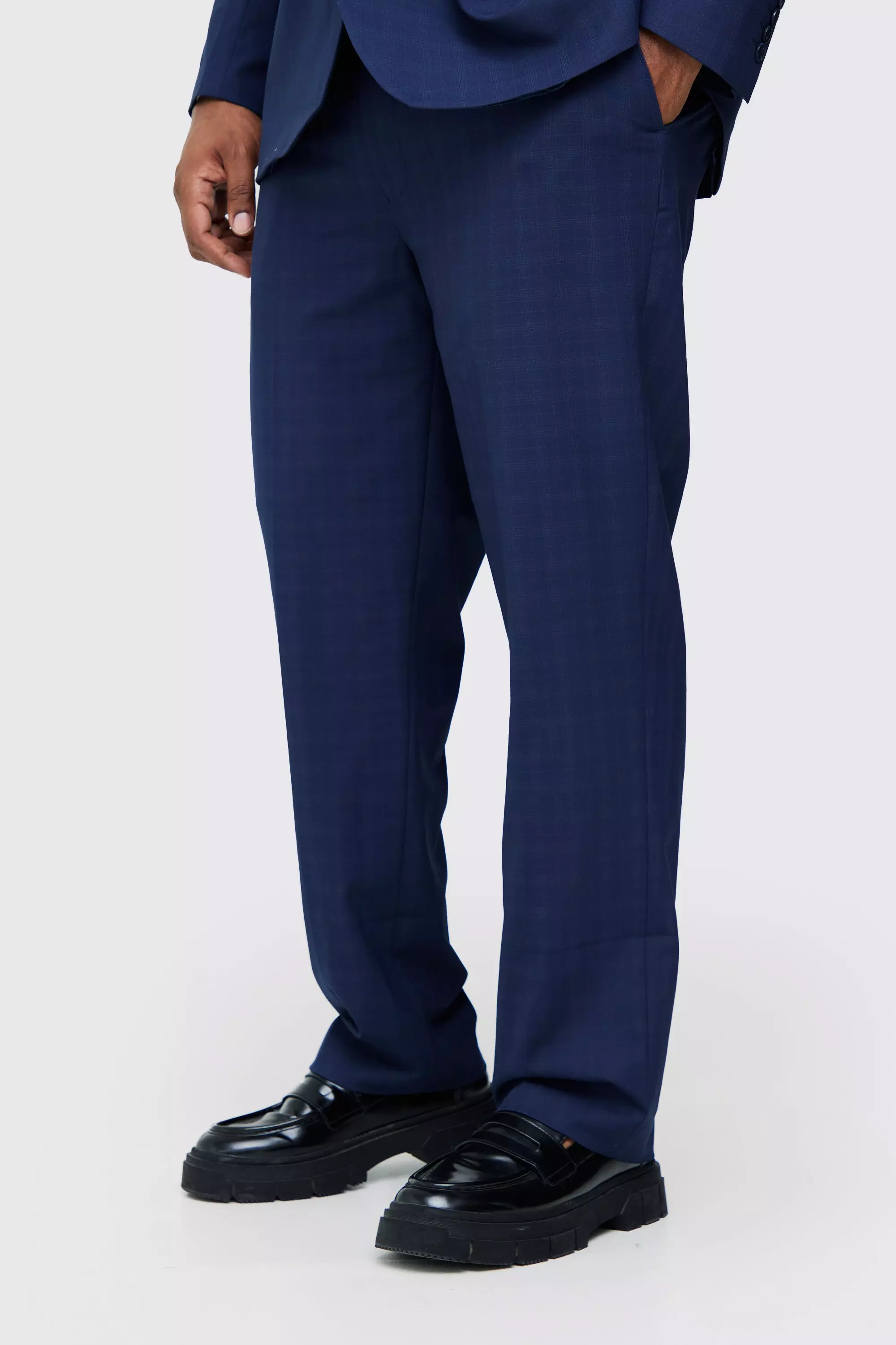 Plus Dark Blue Check Regular Fit Suit Trouser alternative image