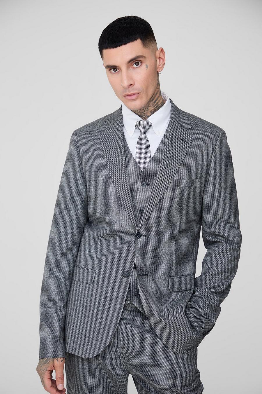 Grey Tall Mini Dogtooth Single Breasted Slim Fit Suit Jacket image number 1