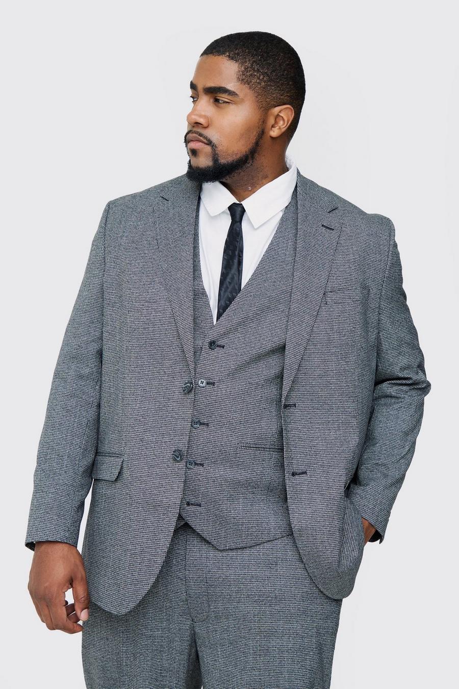 Grey Plus Mini Dogtooth Single Breasted Regular Fit Suit Jacket