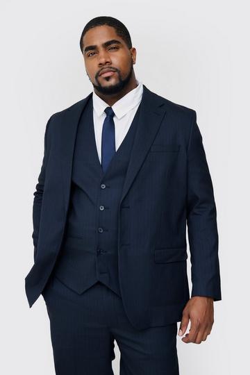 Navy Plus Navy Pinstripe Single Breasted Regular Fit Suit Jacket