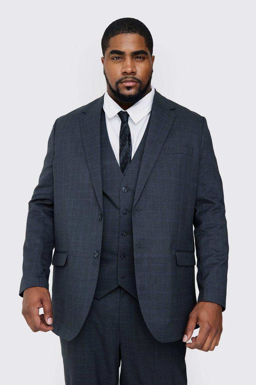 Plus Charcoal Check Single Breasted Regular Fit Suit Jacket