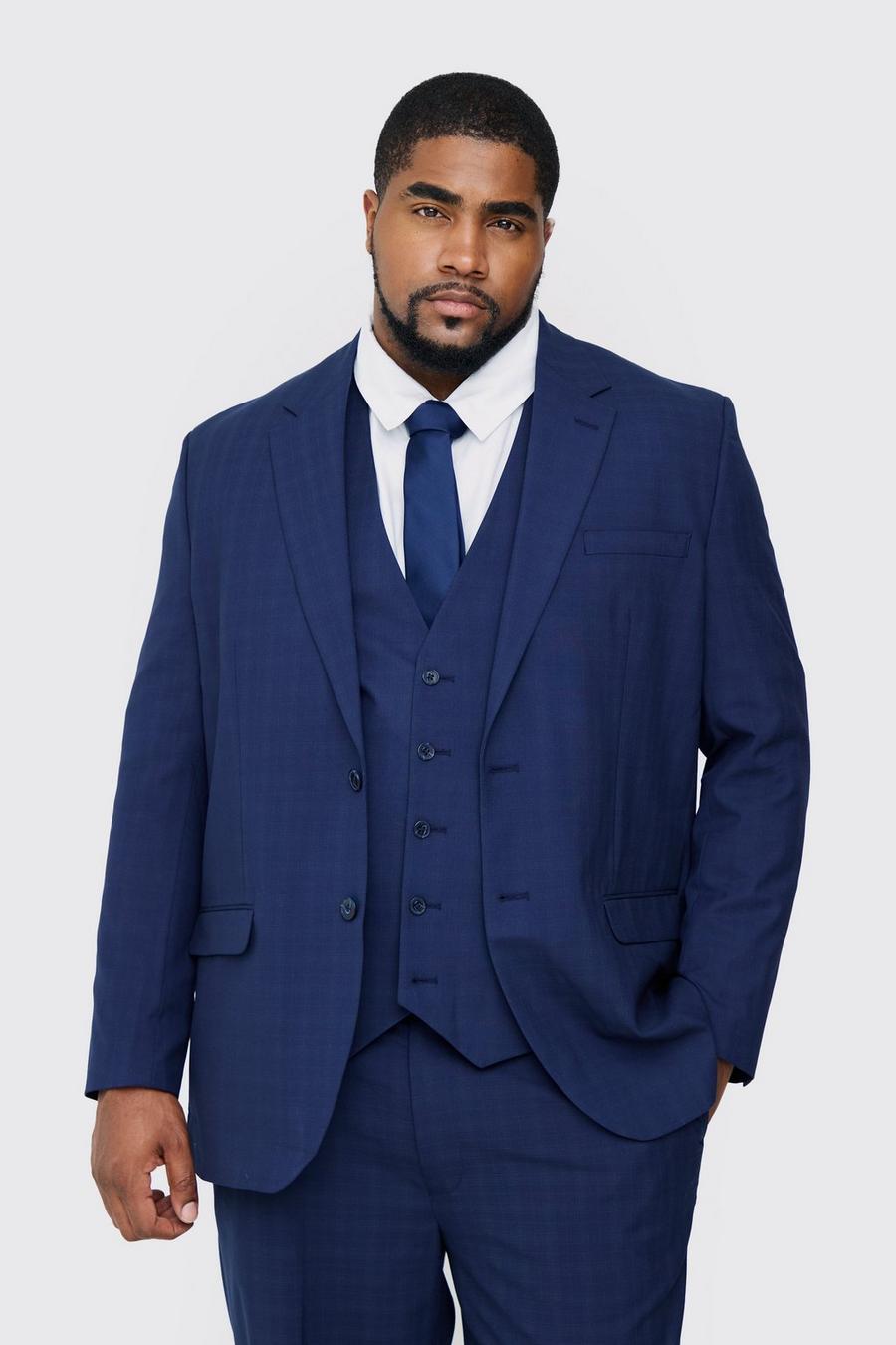 Plus Dark Blue Check Single Breasted Regular Fit Suit Jacket