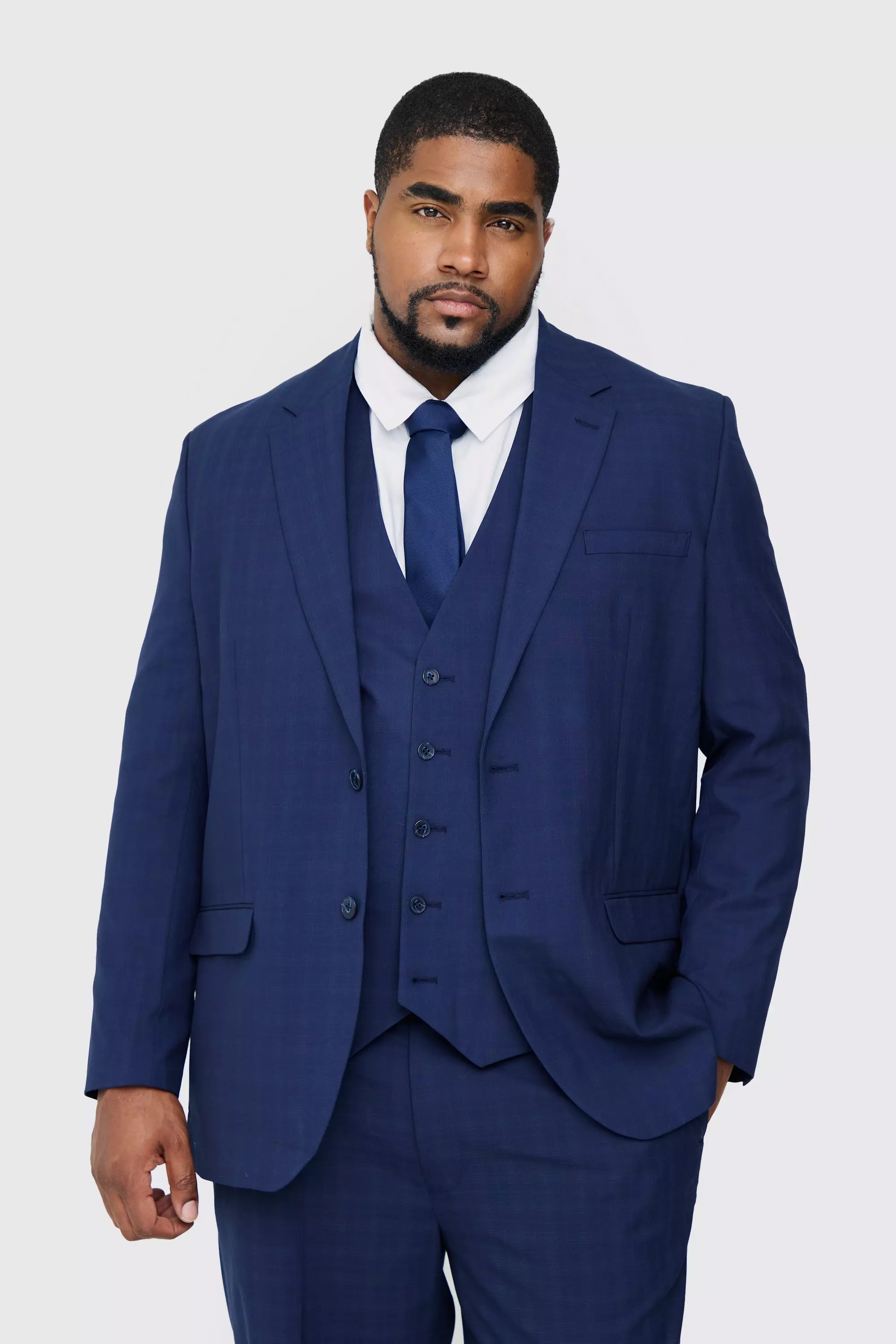 Plus Dark Blue Check Regular Fit Suit Trouser alternative image