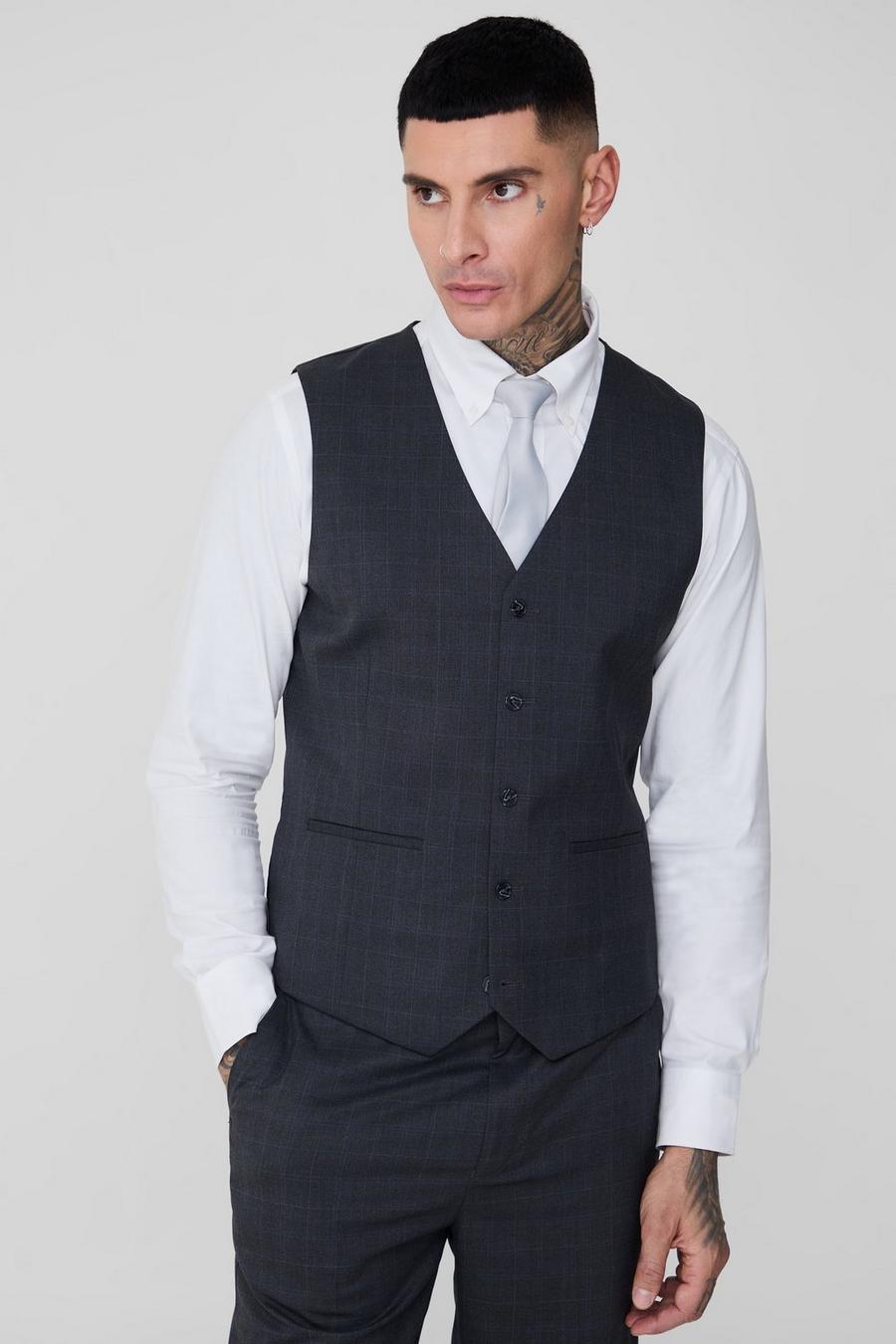 Tall Charcoal Check Waistcoat image number 1