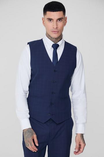 Tall Dark Blue Check Waistcoat dark blue