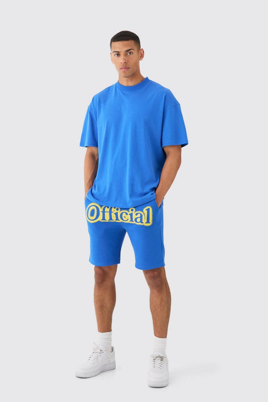 Cobalt Oversized Extended Neck Official Spray Graffiti T-shirt And Shorts Set