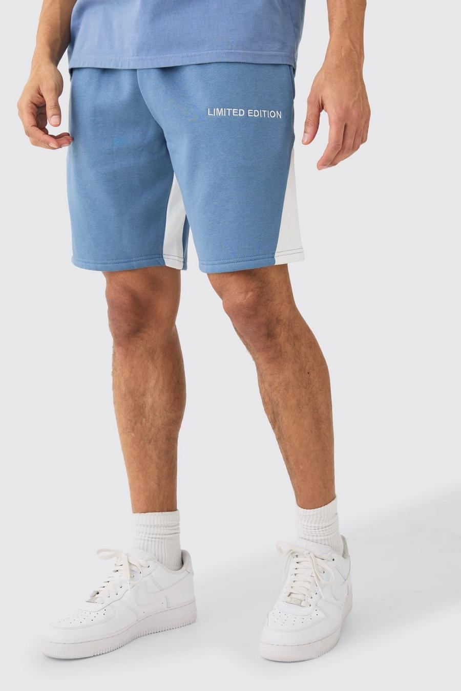 Short large à soufflet et slogan - Limited Edition, Dusty blue