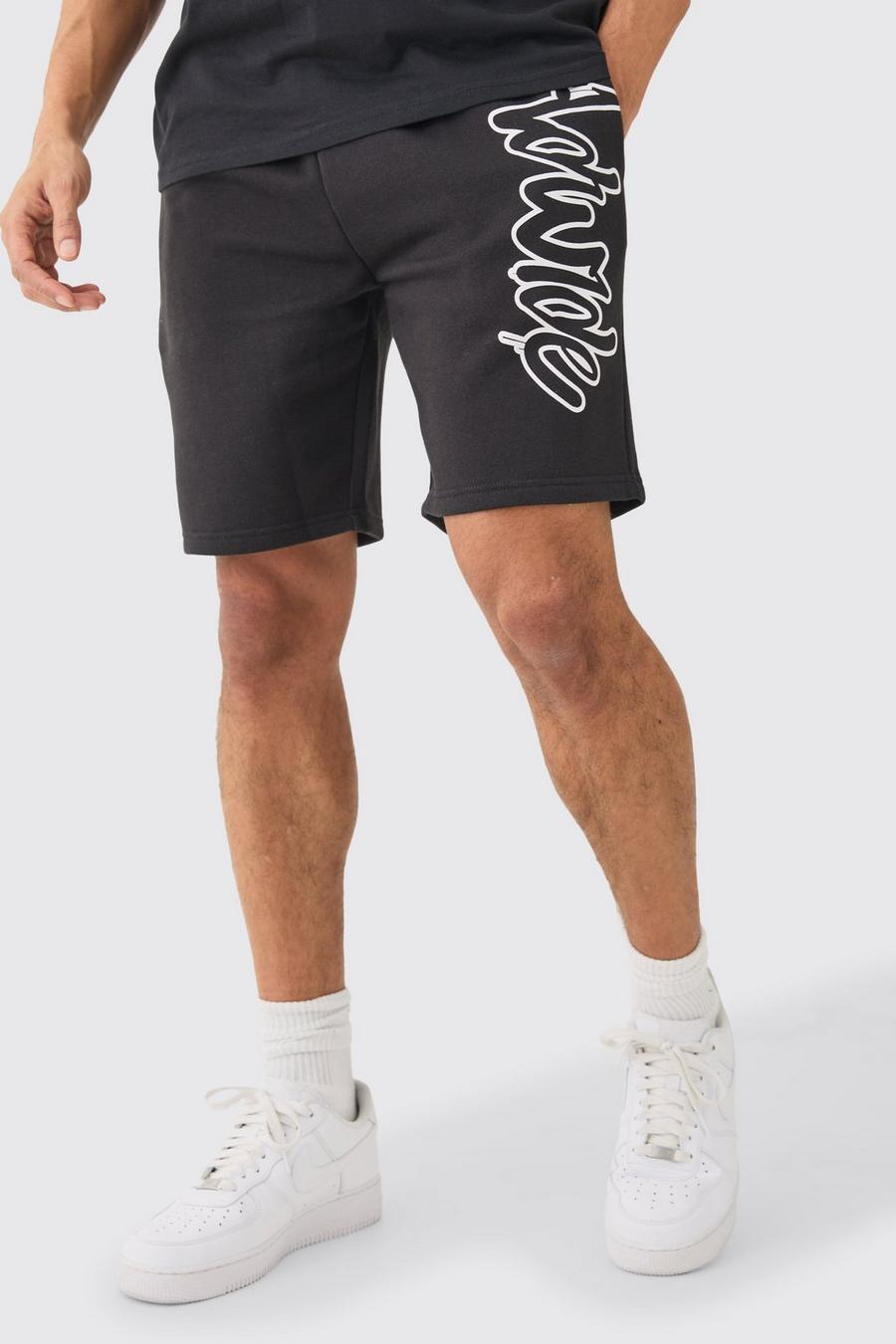 Black Worldwide Shorts med tryck och ledig passform image number 1