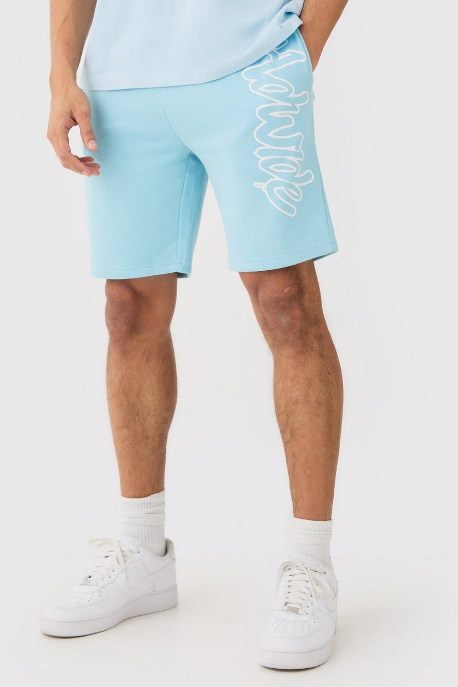 Pantalón corto holgado con estampado Worldwide, Light blue image number 1