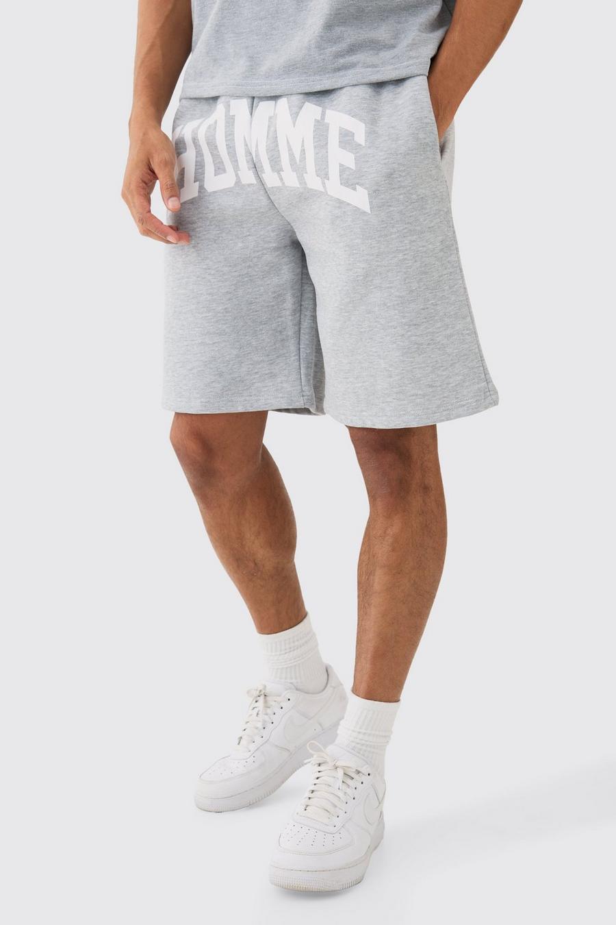 Grey marl Homme Oversize shorts med tryck på grenen image number 1