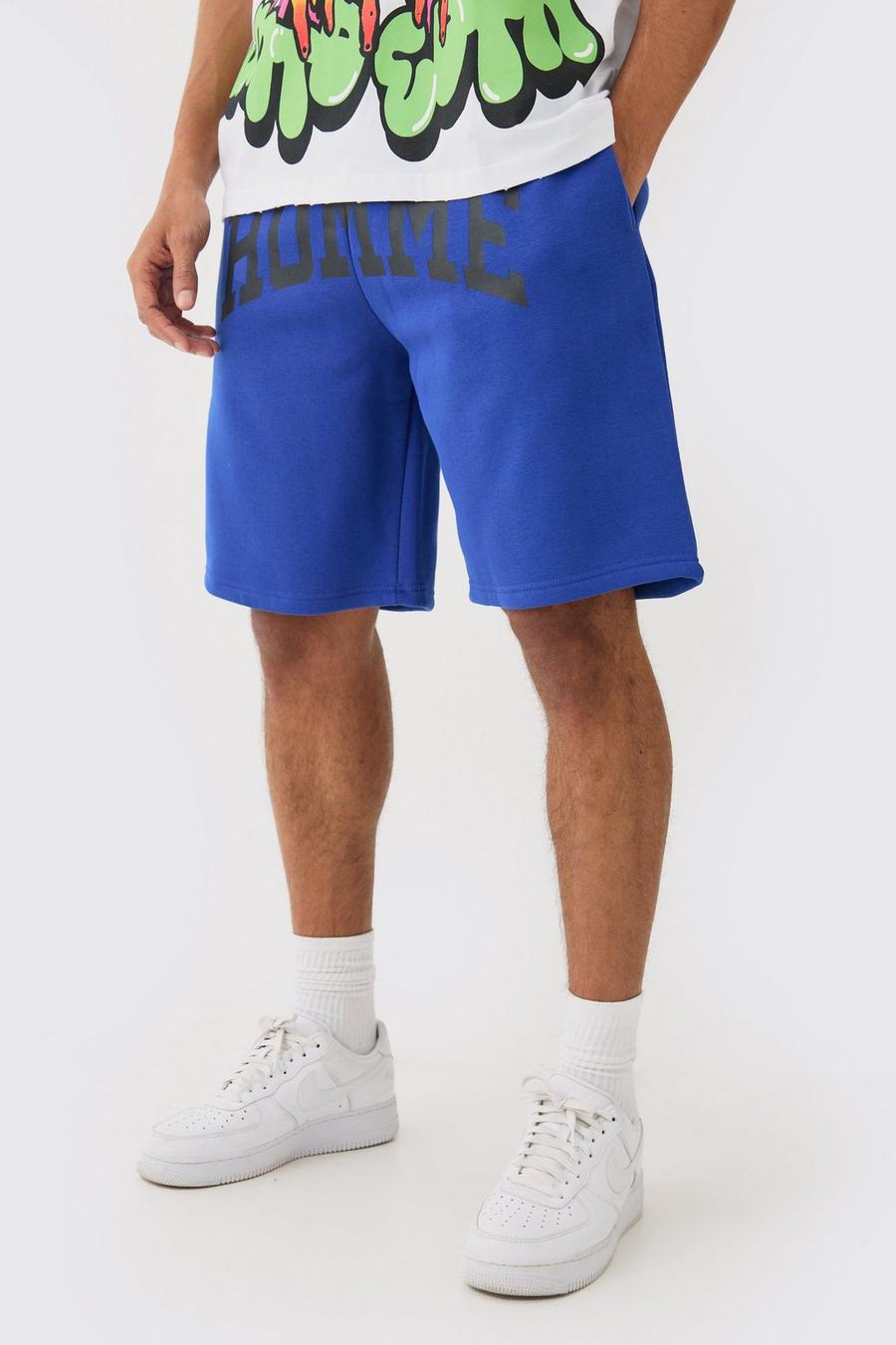 Pantalón corto oversize con estampado Homme en la entrepierna, Cobalt image number 1