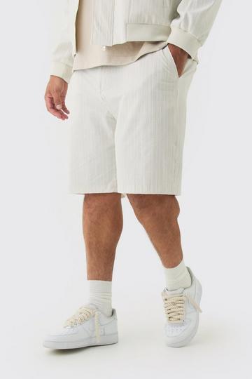 Plus Gestreepte Seersucker Regular Fit Shorts Met Touwtjes ecru