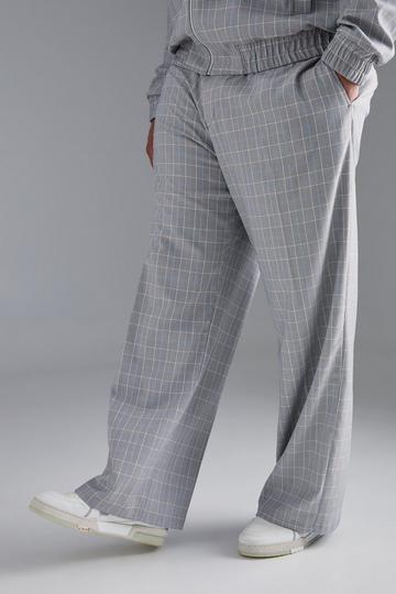 Grey Plus Flannel Tailored Wide Leg Pants