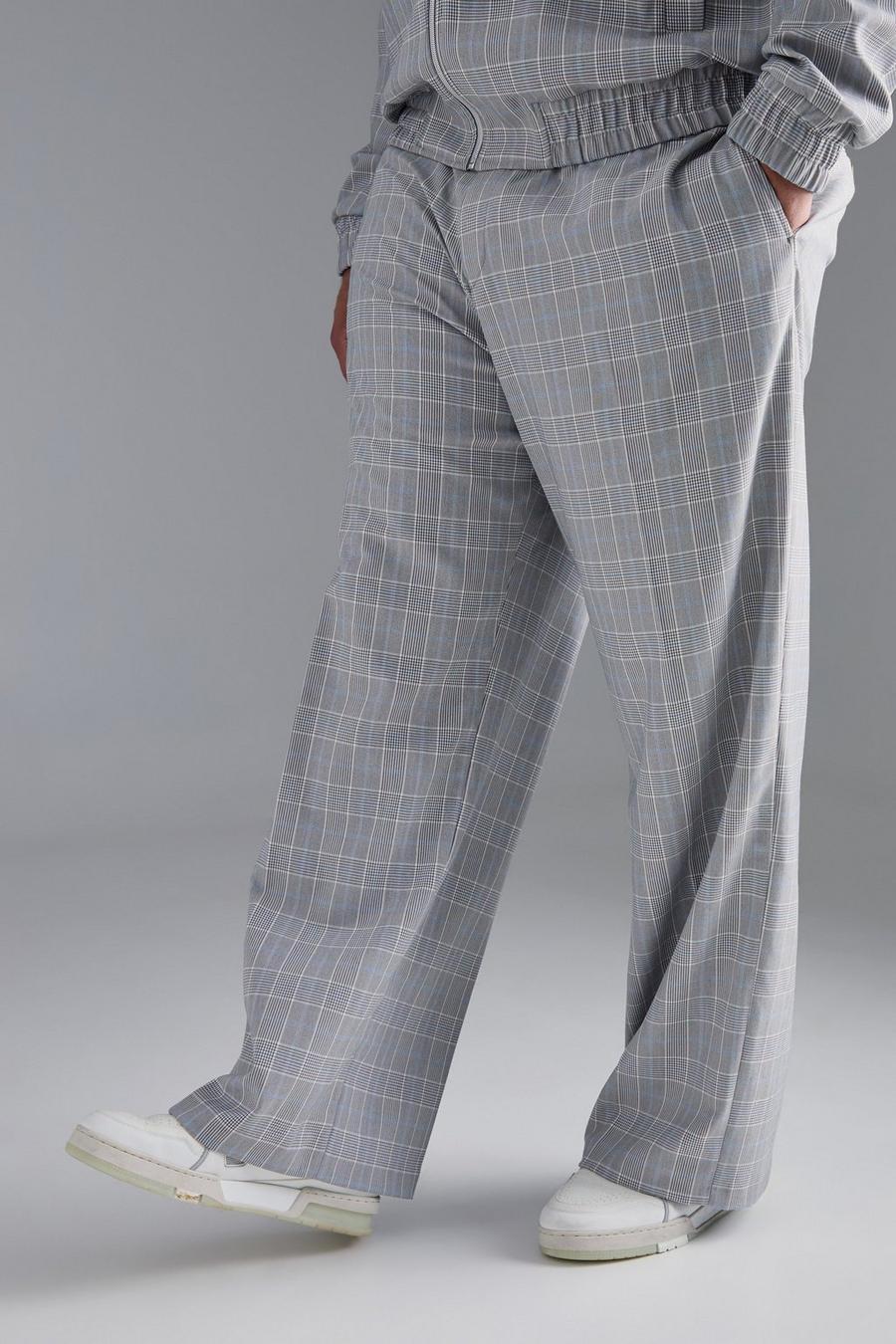 Grey Plus Check Tailored Wide Leg Trousers  image number 1