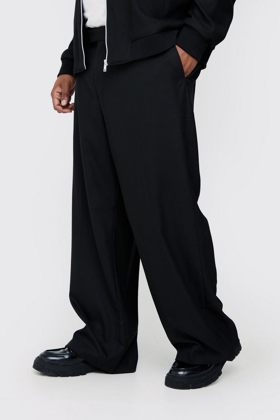 Black Plus Side Stripe Drawcord Crop Straight Fit Trousers 